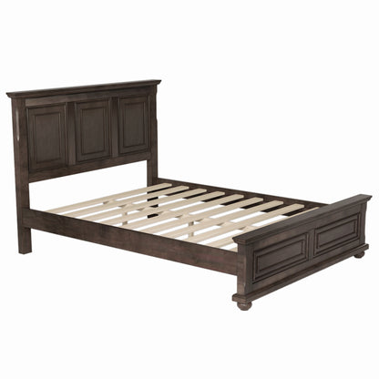 Traditional Town and Country Style Pinewood Vintage Queen Bed, Rich Brown