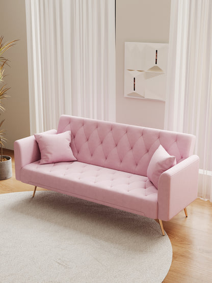 71 inch convertible love seat sofa, American retro pink velvet, suitable for small living room, bedroom, office