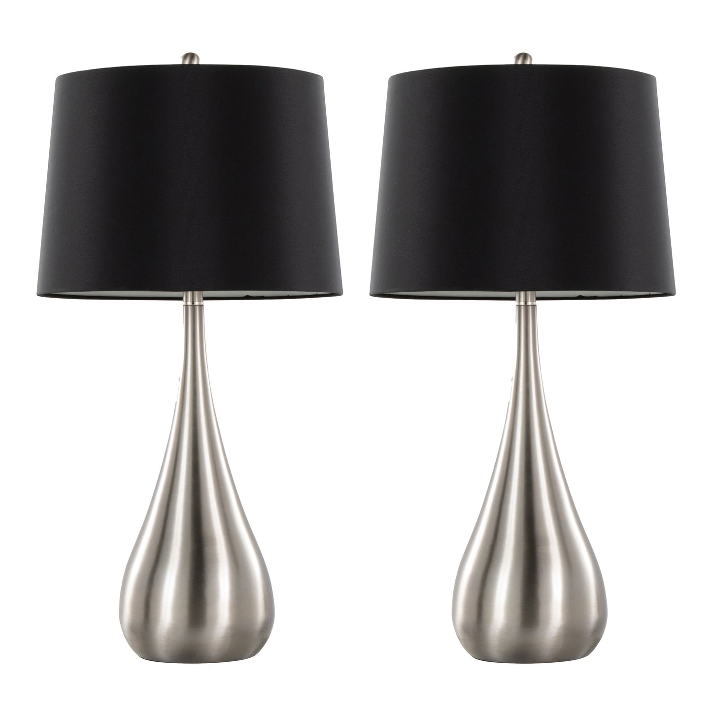 Pebble 29' Contemporary Metal Table Lamp in Brushed Nickel with Black Linen Shade from Grandview Gallery by LumiSource - Set of 2