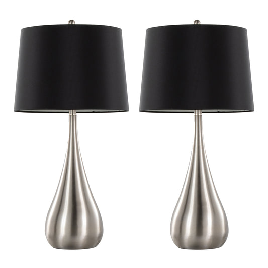Pebble 29' Contemporary Metal Table Lamp in Brushed Nickel with Black Linen Shade from Grandview Gallery by LumiSource - Set of 2