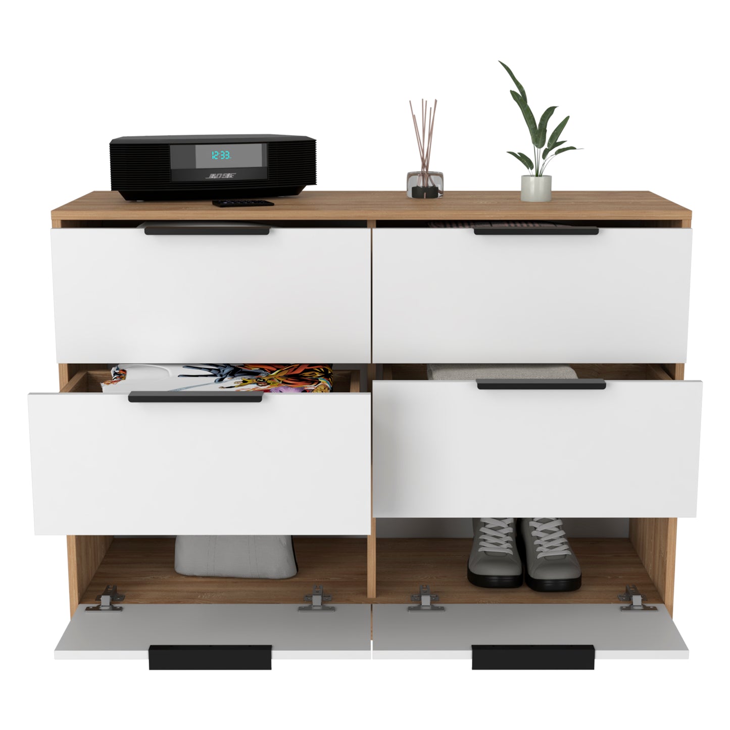 Kaia 4 Drawers Dresser, Superior Top -Pine / White