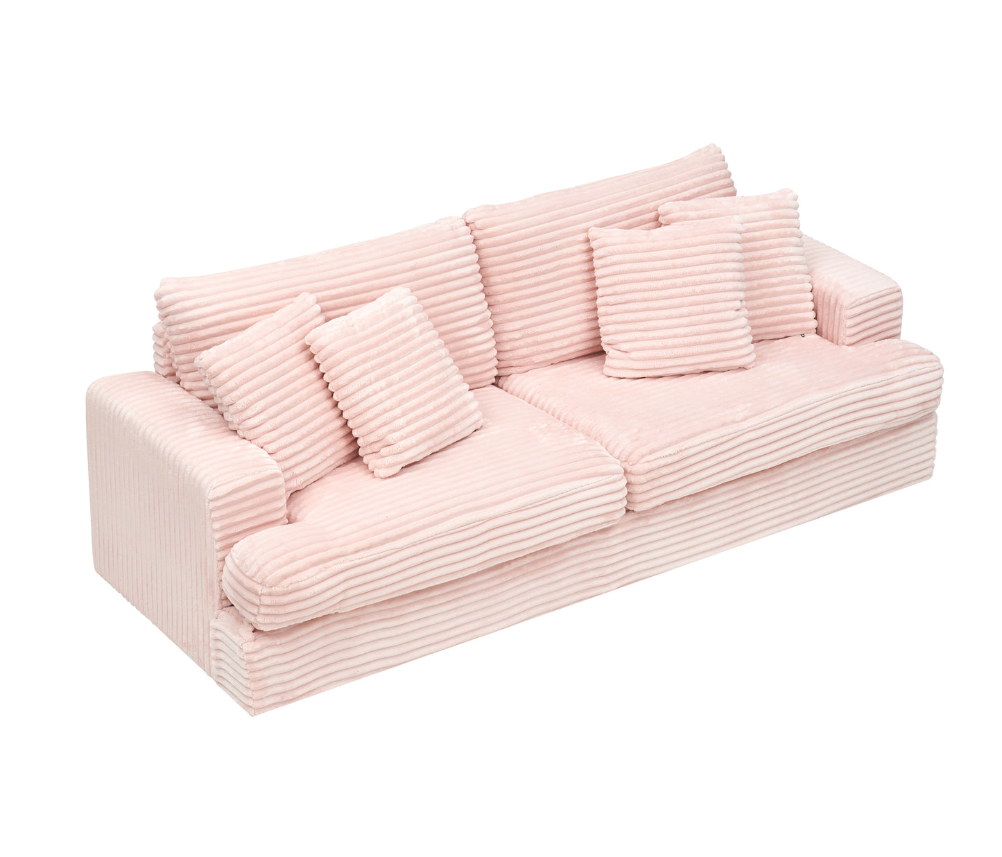 79.3 inches long,  Corduroy Sofa, with 4 Matching Toss Pillows Sleek Design Spacious and Comfortable 3 Seater Couch for Modern Living Room,PINK