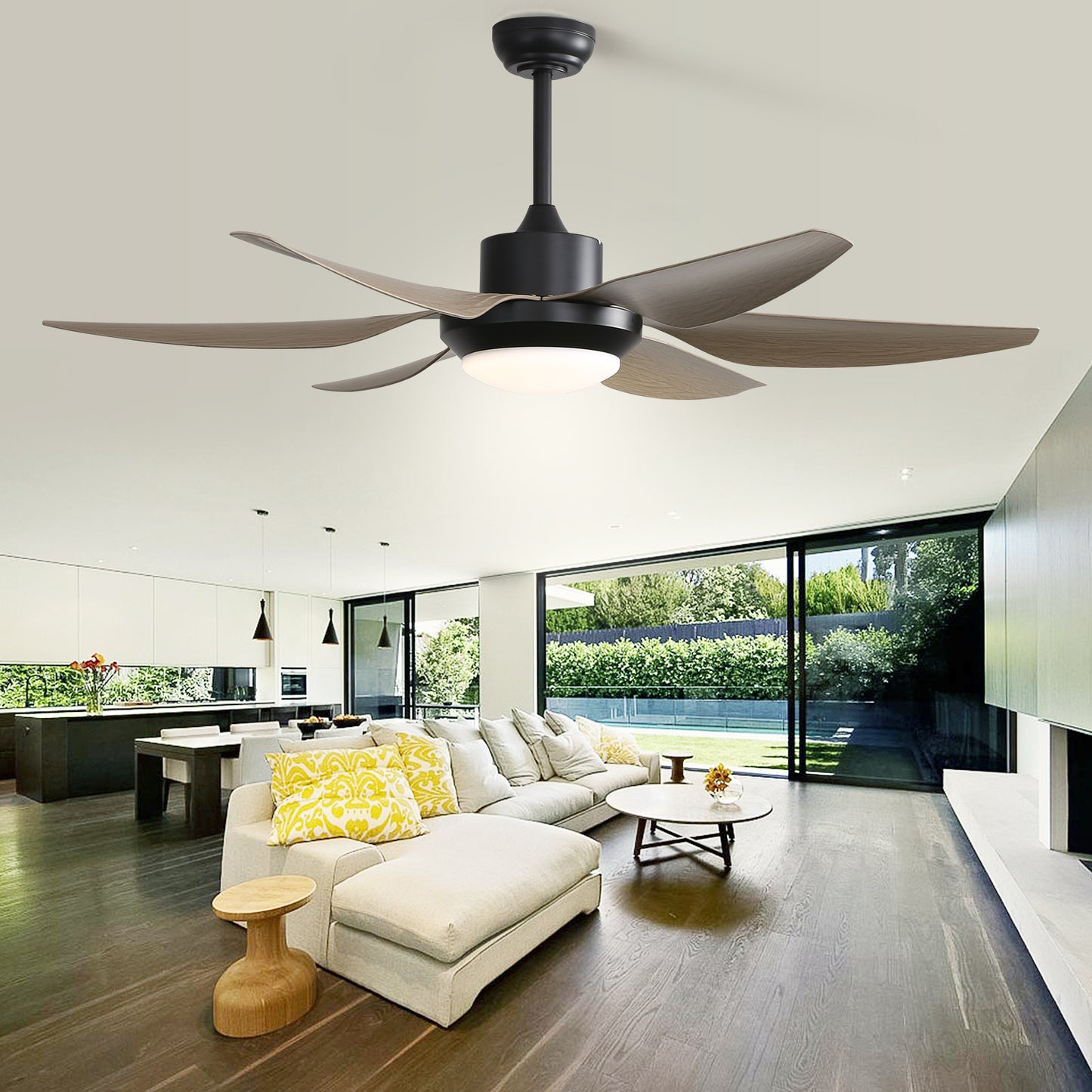 54 Inch Indoor Ceiling Fan With Dimmable Led Light ABS Blades Remote Control Reversible DC Motor For Living Room