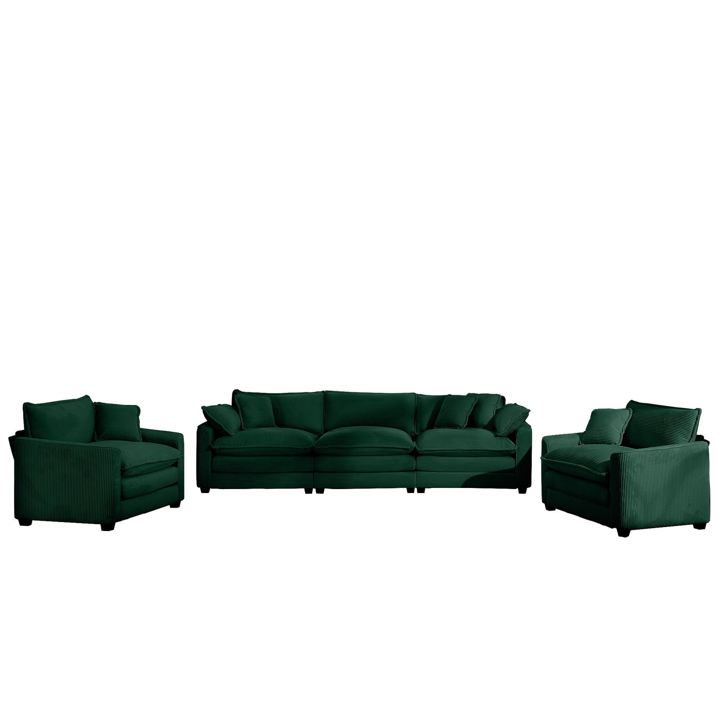 Sophisticated Green Corduroy Sofa Set with Soft Cushions for Living Rooms and Home Theaters
