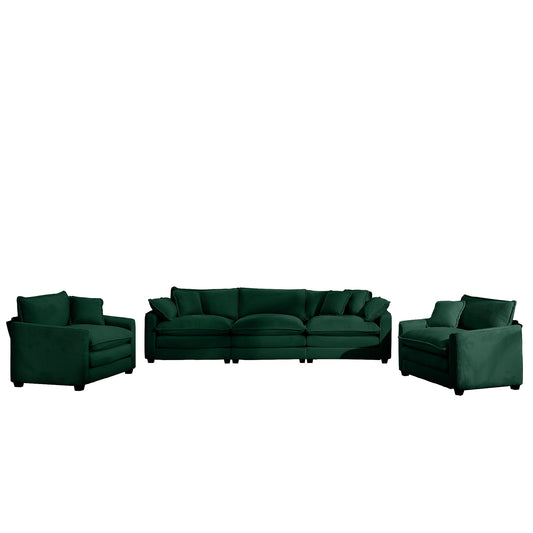 Sophisticated Green Corduroy Sofa Set with Soft Cushions for Living Rooms and Home Theaters