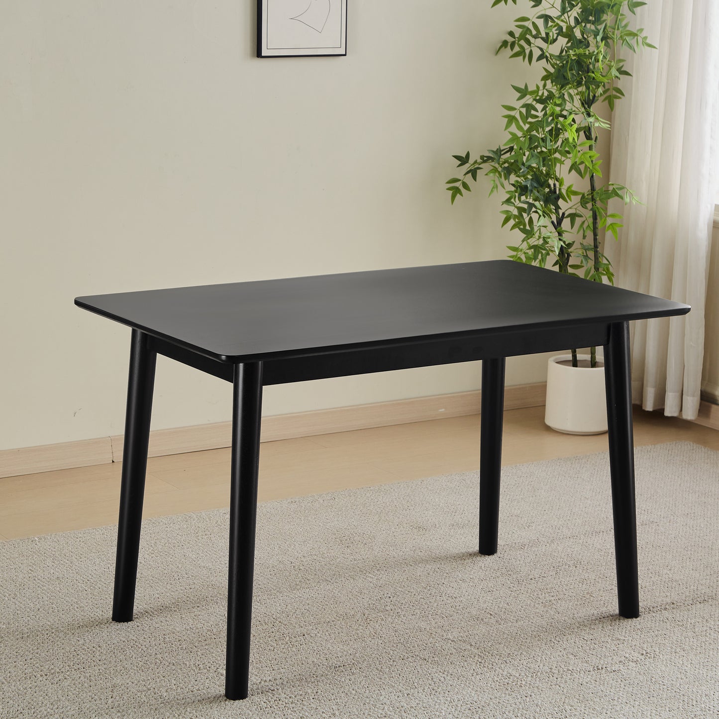 47-inch dining table Black solid wood kitchen table Dining table suitable for small space kitchen table modern home furniture