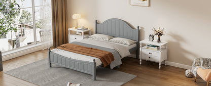 Traditional Concise Style Gray Solid Wood Platform Bed, No Need Box Spring, Full