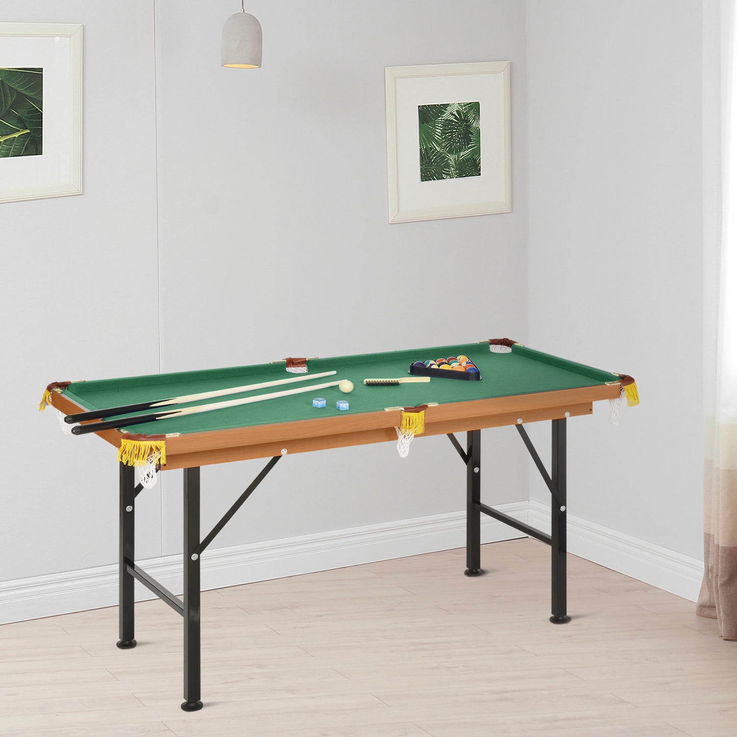 Soozier 55" Portable Folding Billiards Table Game Pool Table for Whole Family Number Use With Cues, Ball, Rack, Chalk, Green