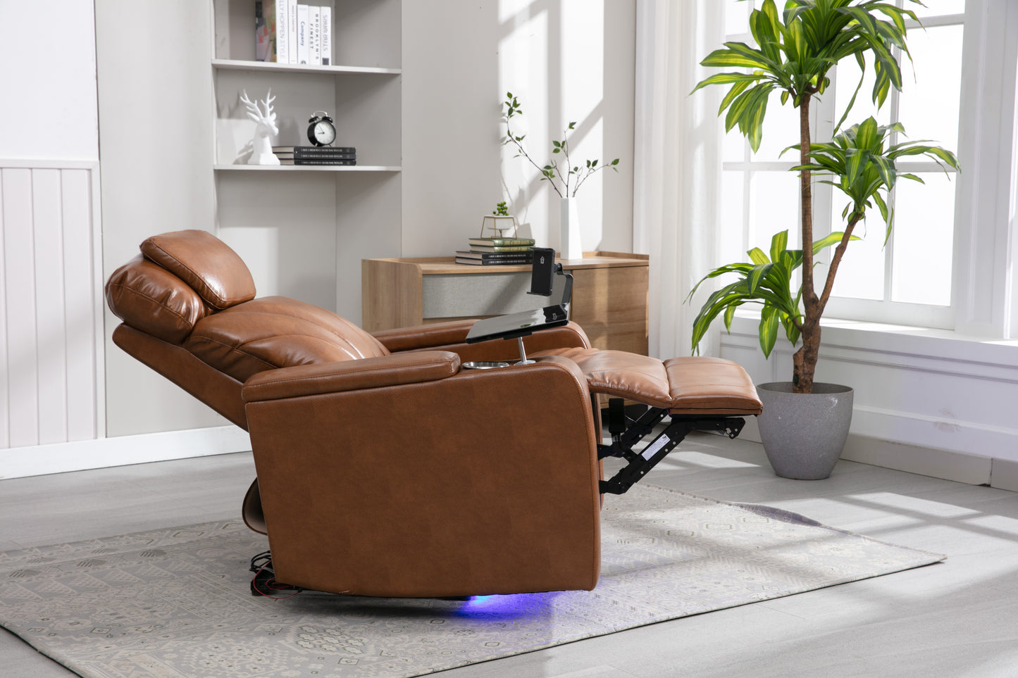 Power Motion Recliner Electric Power Recliner with USB Charging Port, Hidden Arm Storage, Convenient Cup Holder and Bluetooth Speaker,  Light  Brown(Old Sku:SG000800AAS)