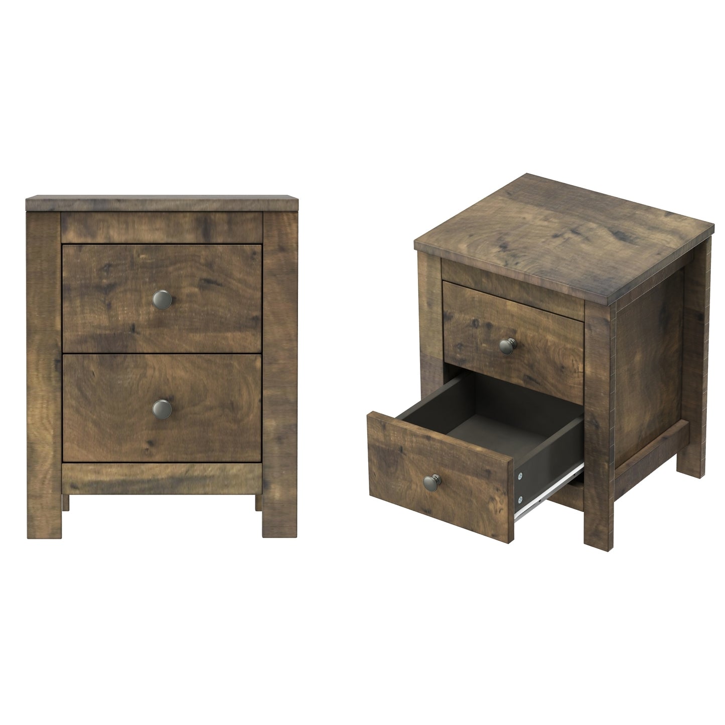 Farmhouse Wooden Nightstand Set of 2 with Retro Design, Wood Side Table with Storage Cabinet for Bedroom, Antique Walnut