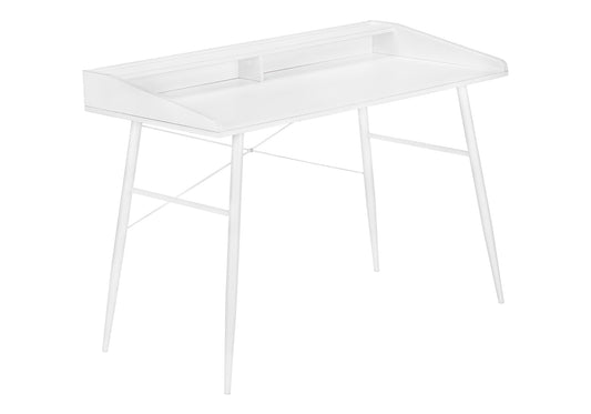 Computer Desk, Home Office, Laptop, Storage Shelves, 48"l, Work, White Laminate, White Metal, Contemporary, Modern