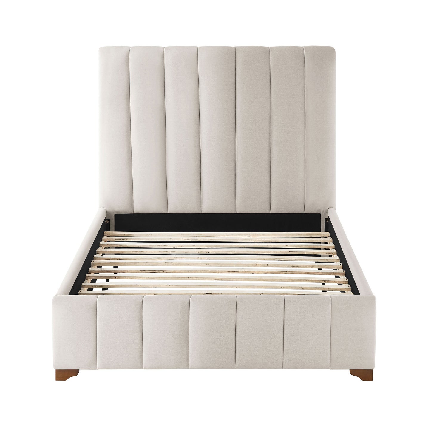 Twin Size Modern Design Bed Frame Upholstered Queen Bed Frame Platform with Headboard Fabric Headboard Wooden Slats Support, No Box Spring Needed,Mattress Foundation,White