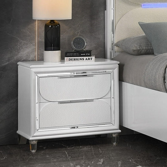 Pearl White 2-Drawer Nightstand with Acrylic Crystal Legs