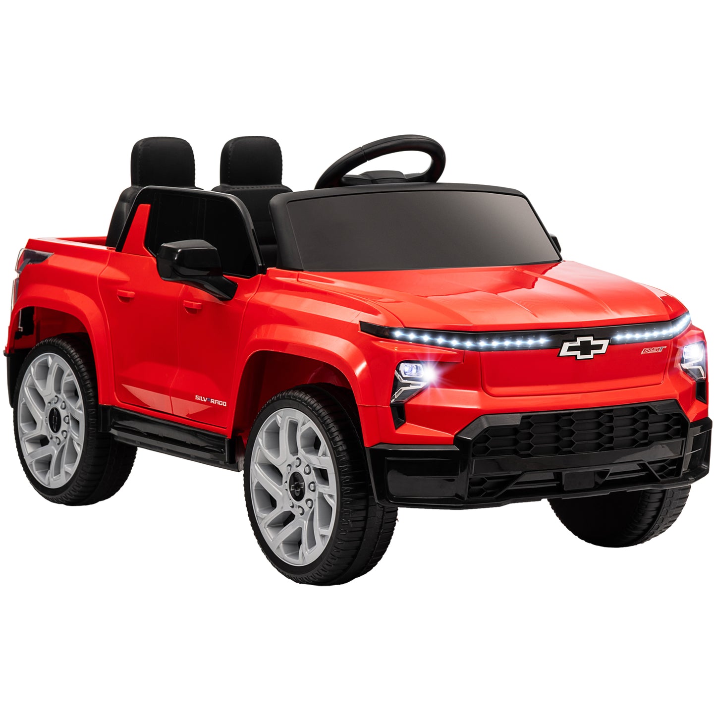 Qaba 12V Kids Electric Car, Chevrolet Silverado EV RST Licensed Ride on Car with Parent Remote Control, Spring Suspension, Soft Start, Training Wheels, LED Lights, Music, MP3, 3 Speed, Red