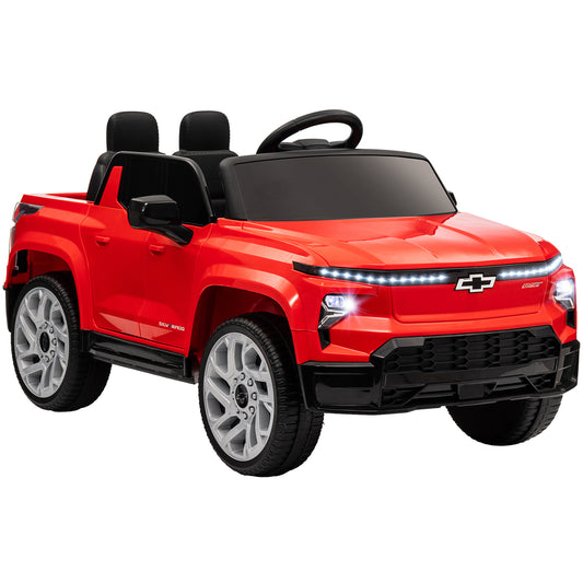 Qaba 12V Kids Electric Car, Chevrolet Silverado EV RST Licensed Ride on Car with Parent Remote Control, Spring Suspension, Soft Start, Training Wheels, LED Lights, Music, MP3, 3 Speed, Red