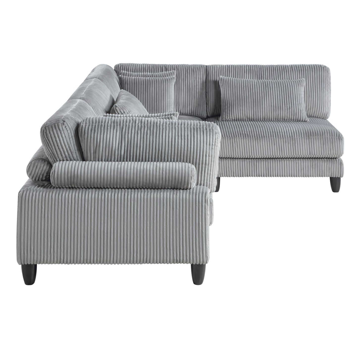 Living Room Furniture 4-Piece Modular Sectional Sofa Set Gray Corduroy Soft Cushion Pillows Solid Wood Legs