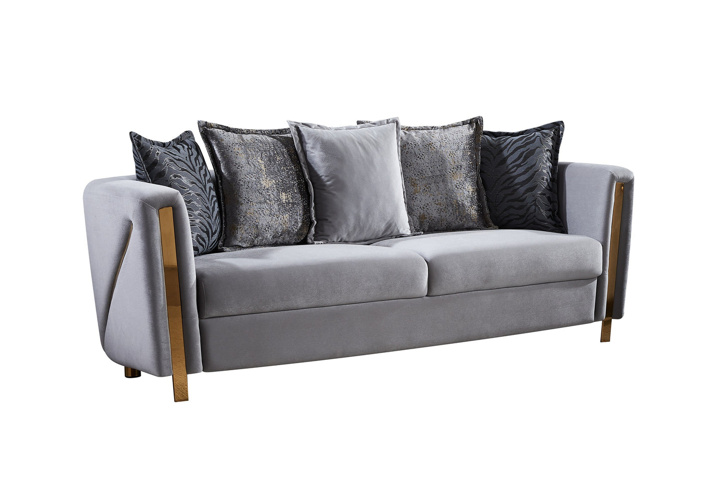 Thick Velvet Fabric Upholstered 2Pc Living Room Set Made With Wood in Gray