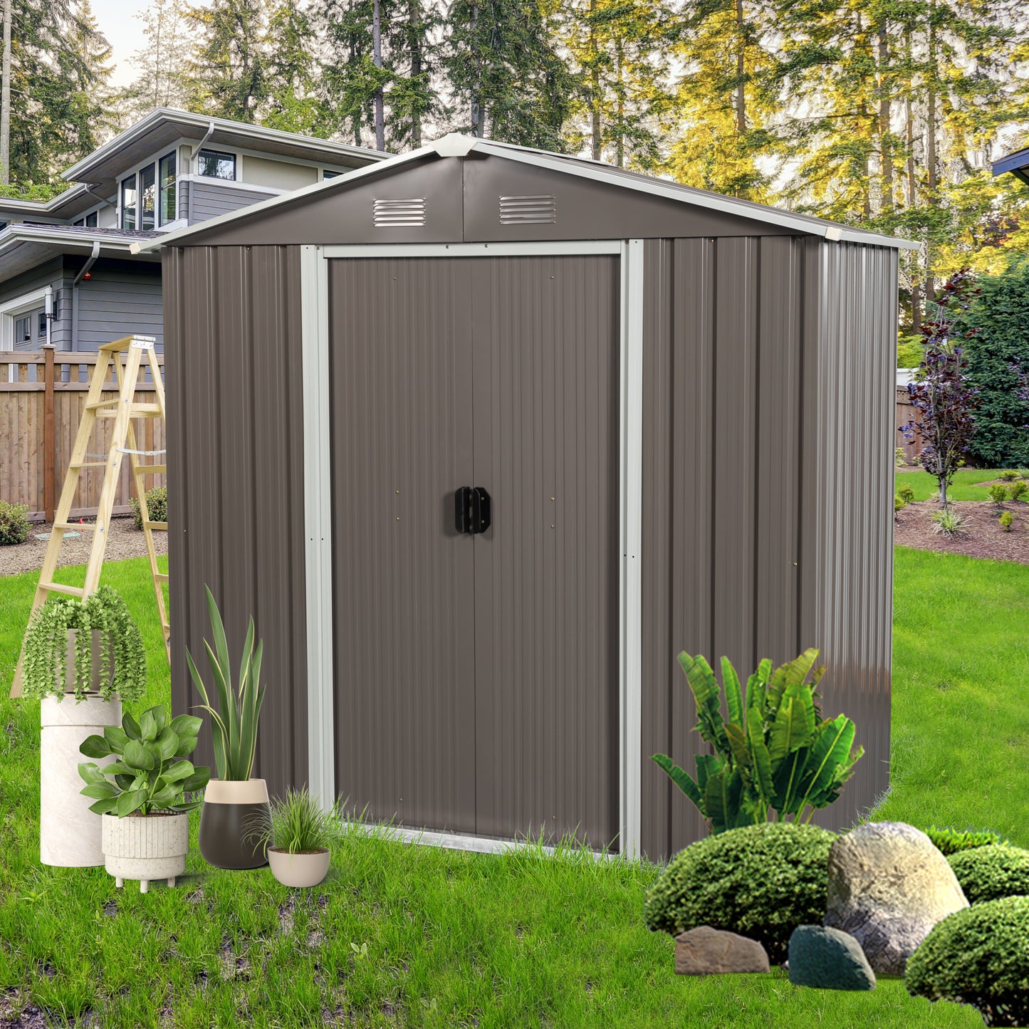 8ft x 4ft Outdoor Metal Storage Shed with Metal foundation,Gray