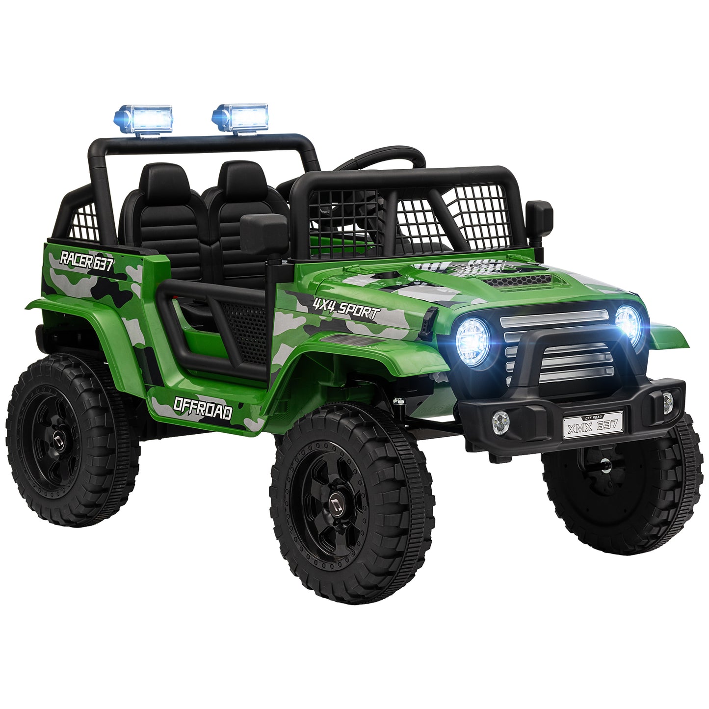 Qaba 12V Ride on Truck, Battery Powered Kids Electric Car with Parent Remote, 4 Suspension Wheels, 3 MPH Max Speed, Music, Horn & LED Lights for Ages 3-6 Years Old, Green
