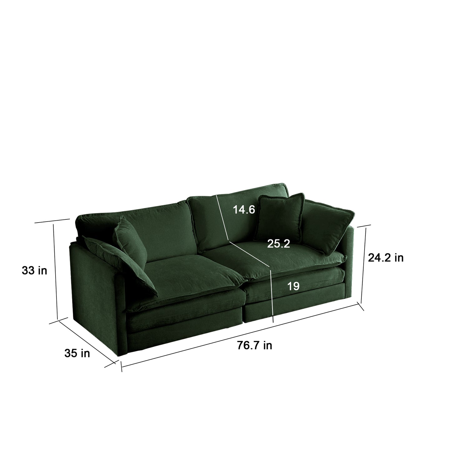 2 - Piece Living Room Set , 2 Pieces Upholstered Loveseat and Couch for Home Office Lounge,  Sofa Set of 2, 2-Piece (2+2 Seat) Couch Set For Living Room ,Green Chenille