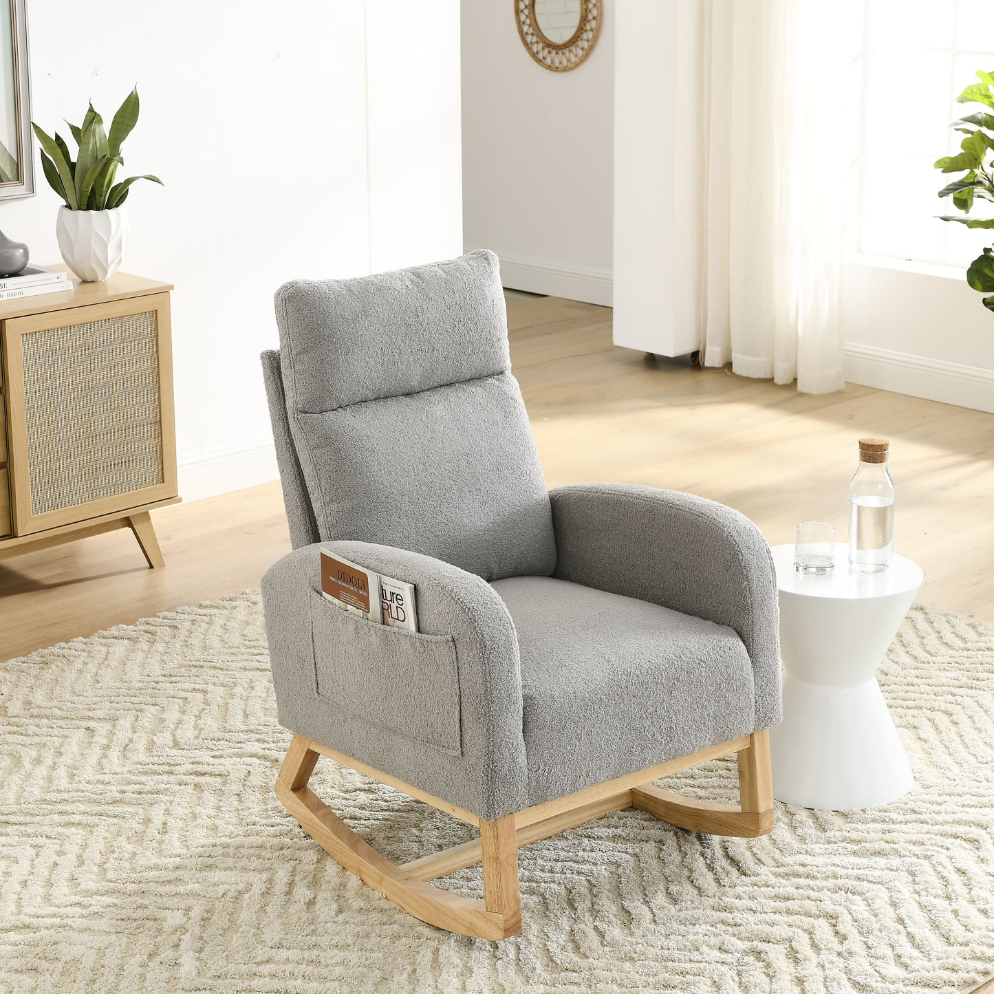 Welike 27.6'W Modern Accent High Backrest Living Room Lounge Arm Rocking Chair, Two Side Pocket(W83453336)