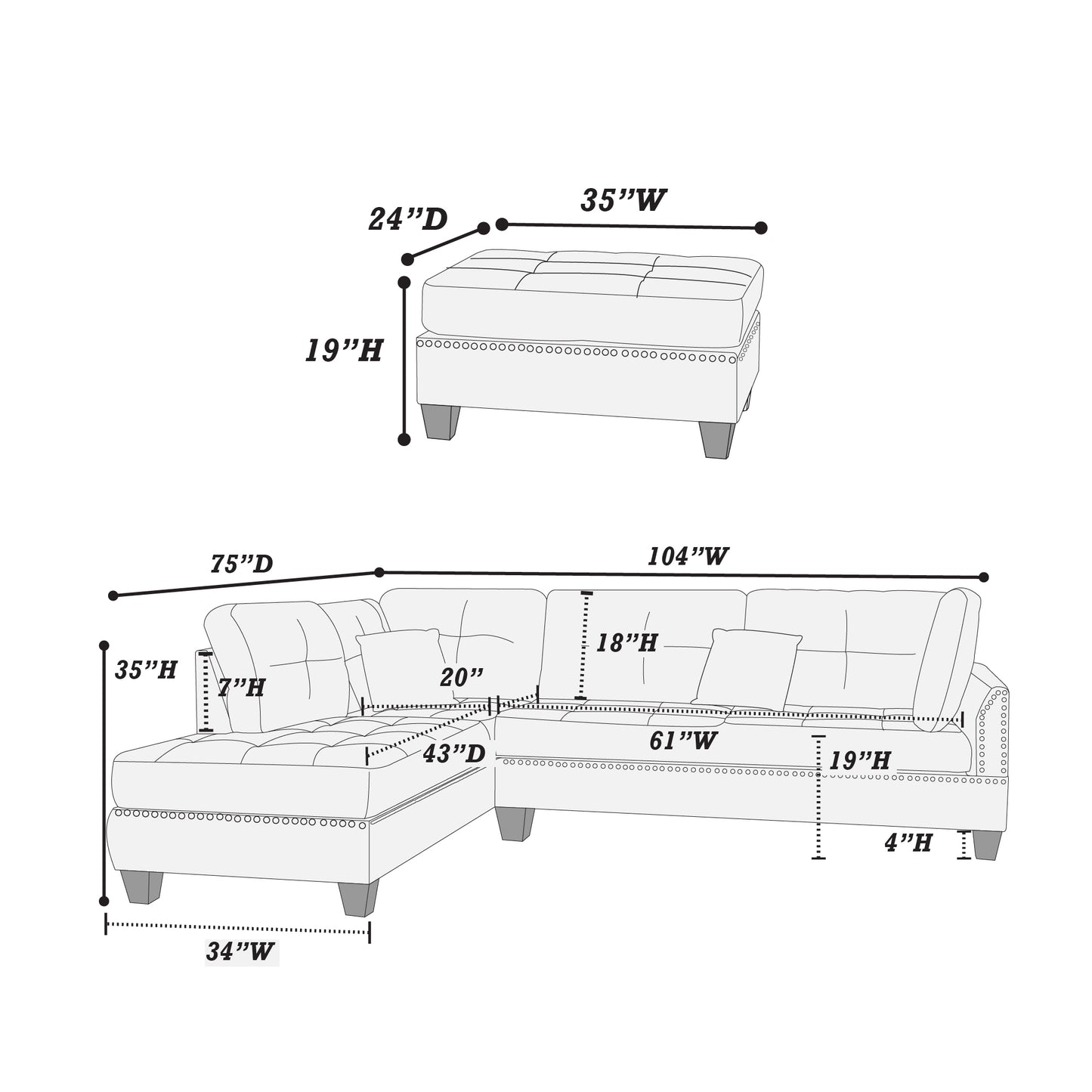 3-PC SECTIONAL in Blue Gray