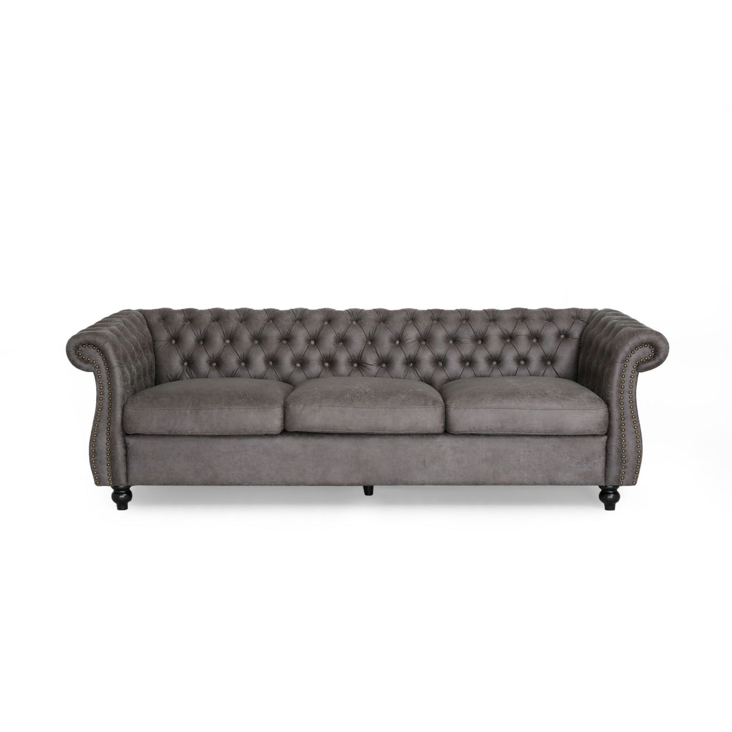 Stylish Slate Suede 3-Seater Sofa with Rolled  Arms – Modern, Elegant, and Comfortable Couch, Perfect for Relaxing Evenings, Ideal for Contemporary Home Decor, Durable Upholstery, and Luxurious Design