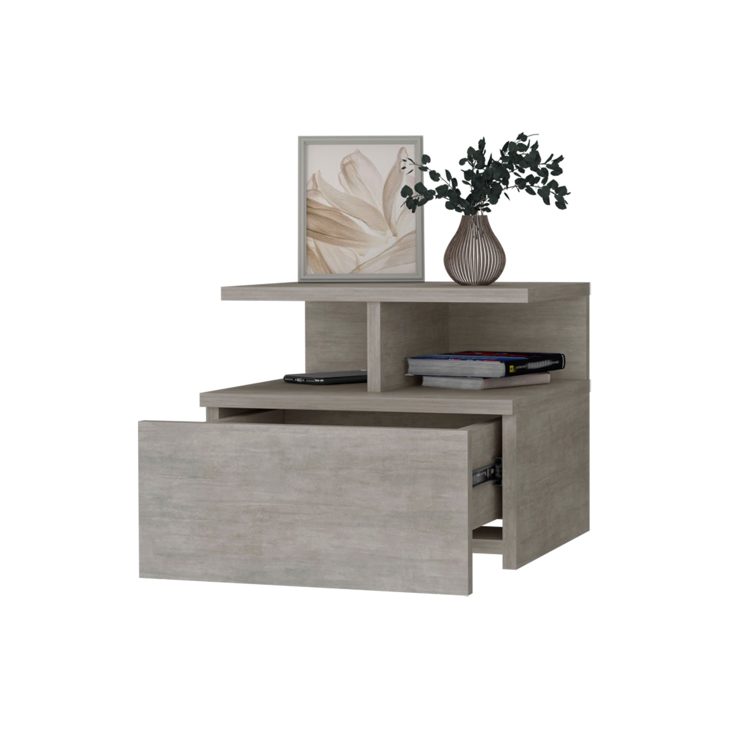 Augusta Floating Nightstand with 2-Tier Shelf and 1-Drawer
