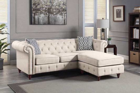 Waldina Beige Fabric Reversible Sectional Sofa