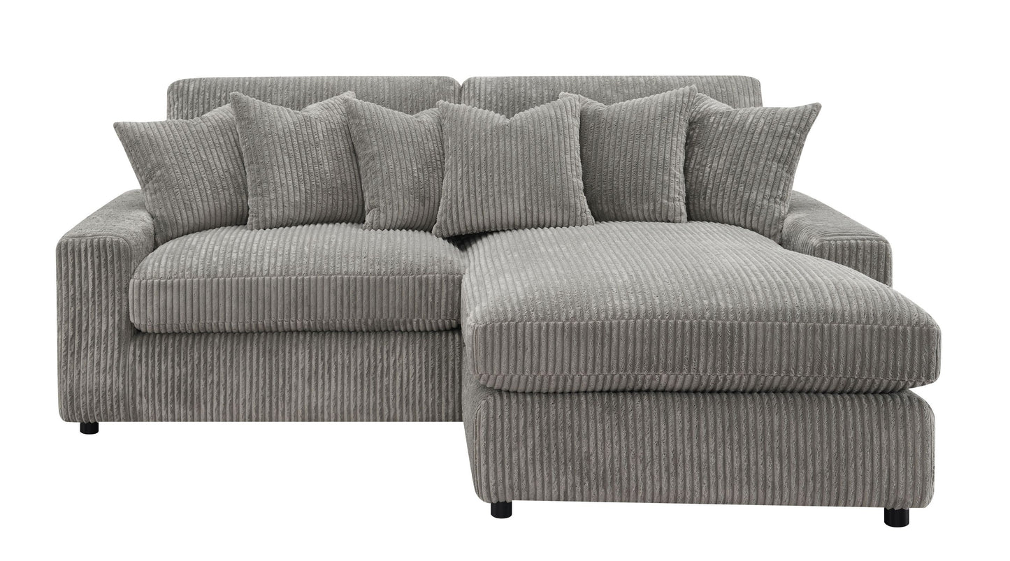 Tavia Gray Corduroy Reversible Sectional Sofa W/6 Pillows