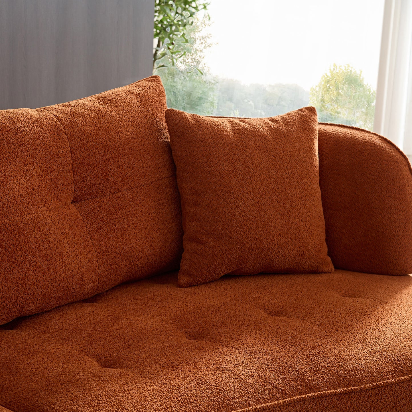 WKS7C Orange sectional sofa with removable pillows, durable fabric, solid wood frame, high density sponge filler