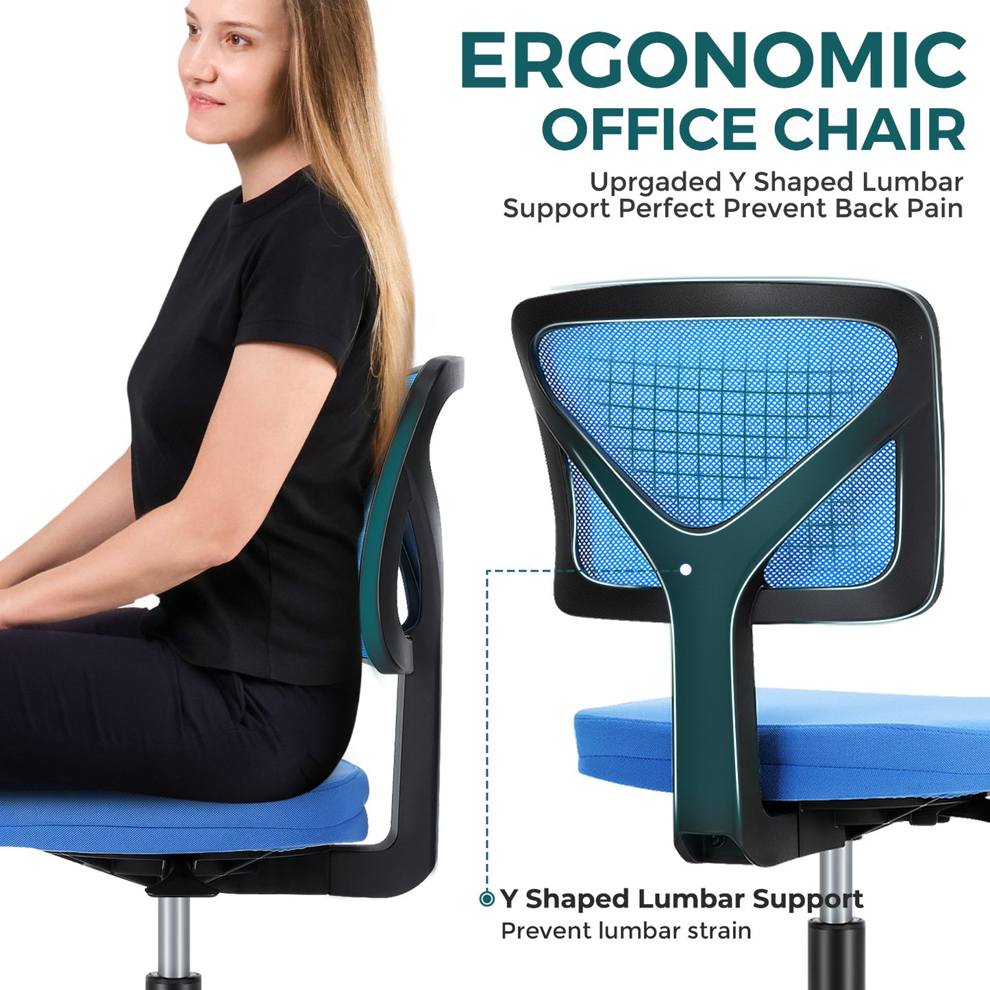 Sweetcrispy Armless Desk Chair Small Home Office Chair with Lumbar Support