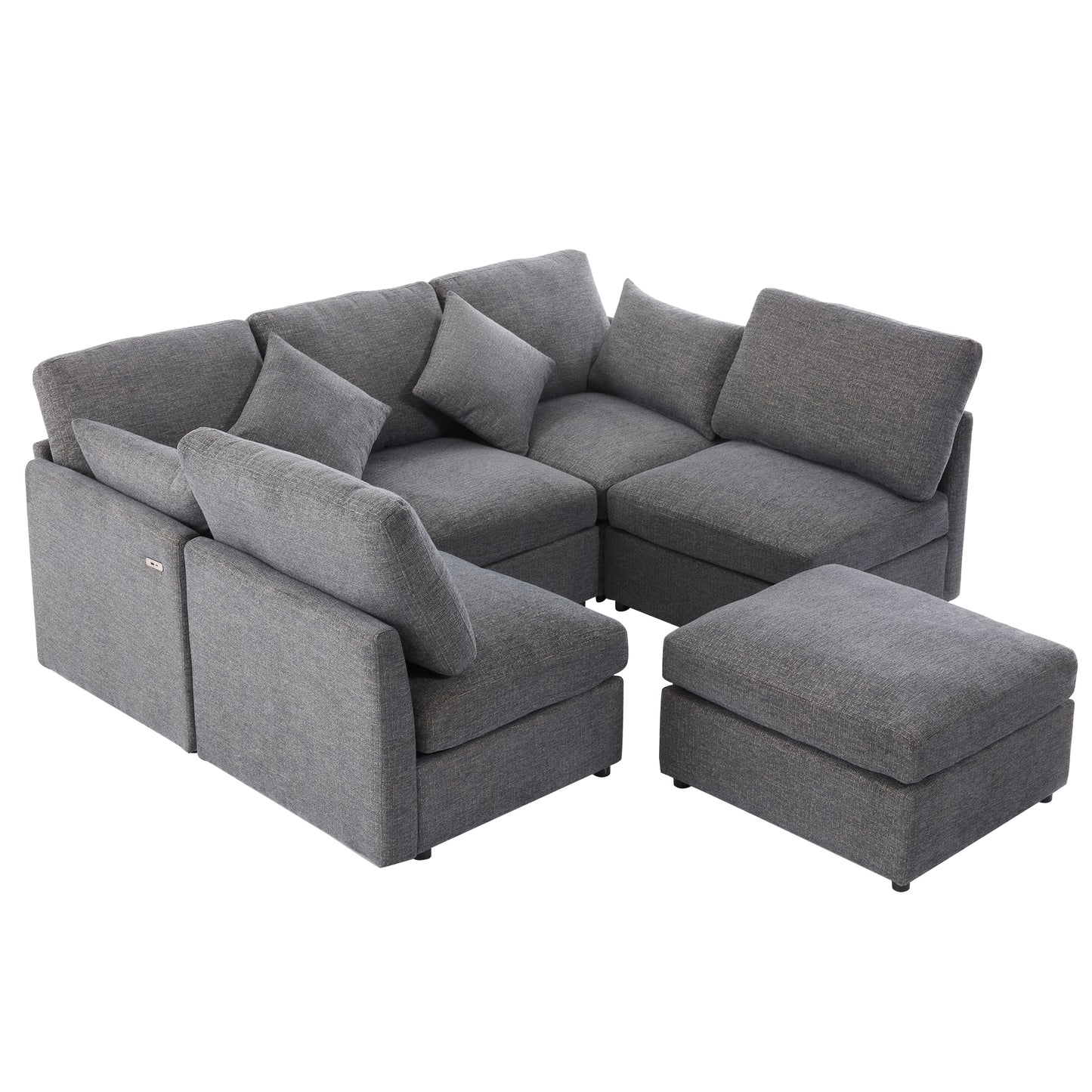 85.4" Sectional Sofa Modular Sofa U-shaped Sofa Couch Sofa Bed L-shaped Sofa with a Movable Ottoman and Two USB Ports for Living Room, Grey