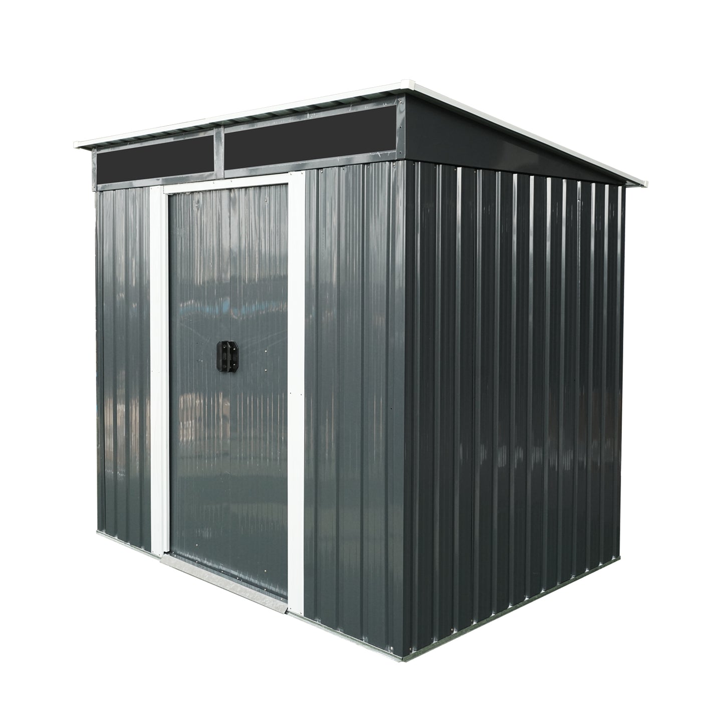 6ft x 5ft Outdoor Metal Storage shed with Lockable Sliding Doors and Transparent plate for Garden, Lawn (Black and White)