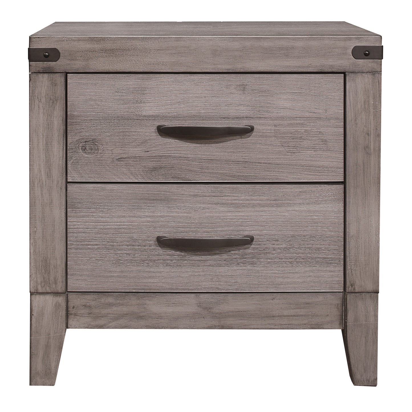 Brownish Gray Finish 1pc Nightstand Melamine Laminate 2x Drawers Dark Metal Hardware Bed Side Table