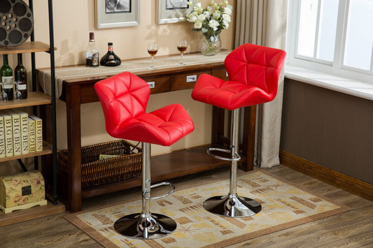 Glasgow Contemporary Tufted Adjustable Height Hidraulic Bar Stools, Set of 2, Red