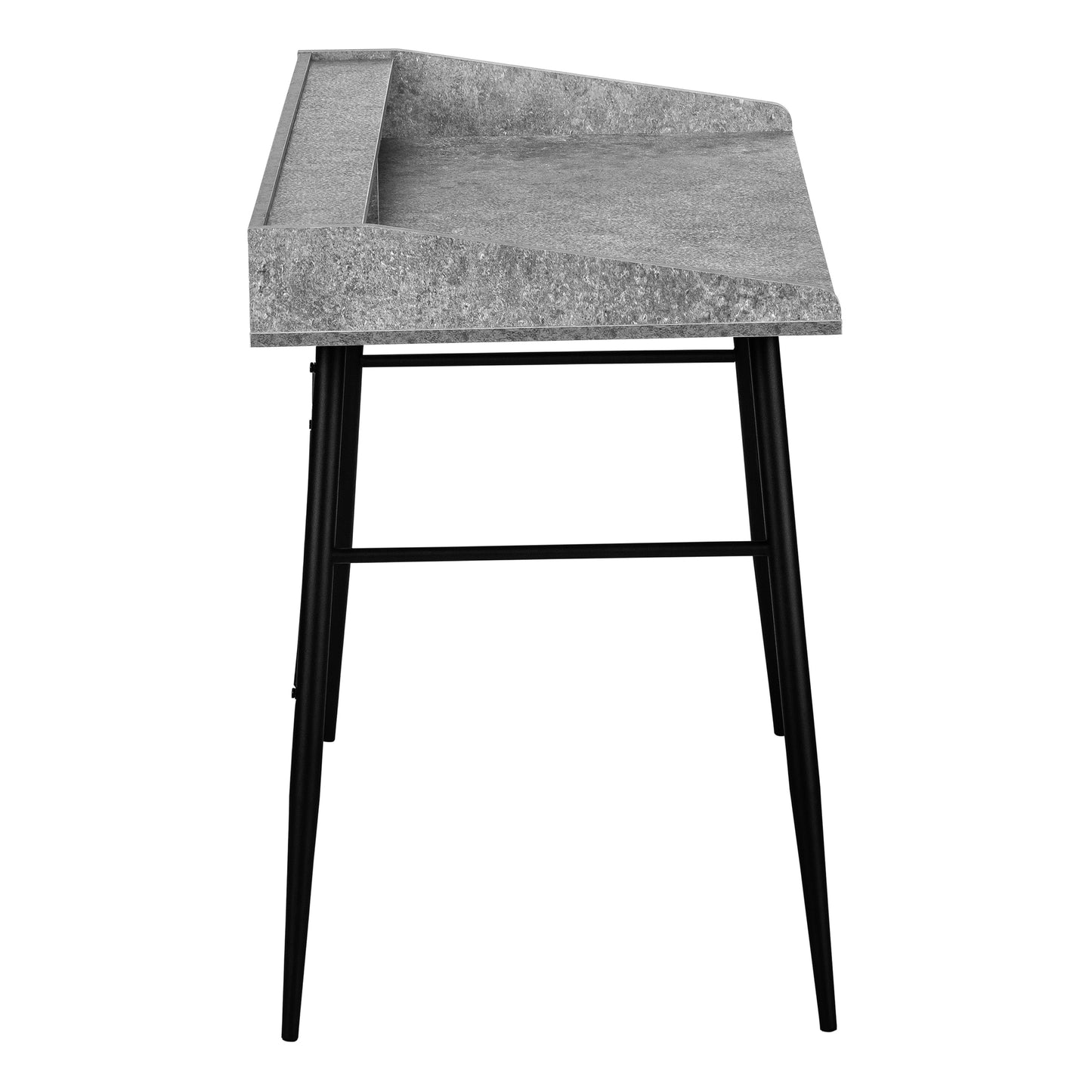 Computer Desk, Home Office, Laptop, Storage Shelves, 48"l, Work, Grey Stone Look Laminate, Black Metal, Contemporary, Modern