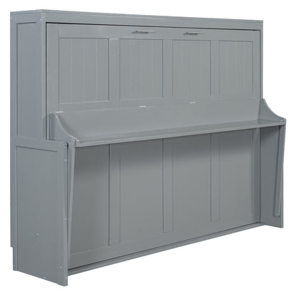 Queen Size Murphy Bed with Hydraulic Lift & Desk Design, Gray