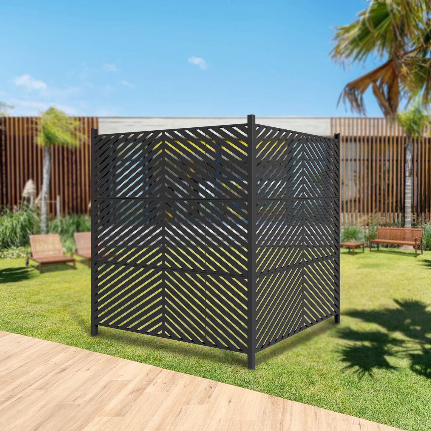 47 x 47 inch Outdoor Privacy Screen Fence Panels –  All-Weather No-Dig Fence Kit for Air Conditioner, Trash Can, Pool Equipment Enclosure – Easy Installation & Multi-Purpose Security