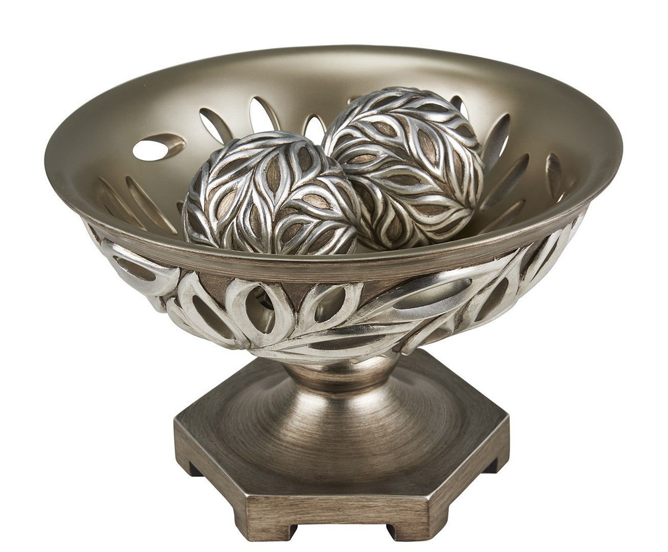 12.75' Long Polyresin Decorative Bowl 'Kiara', Silver Peacock Feathers Design
