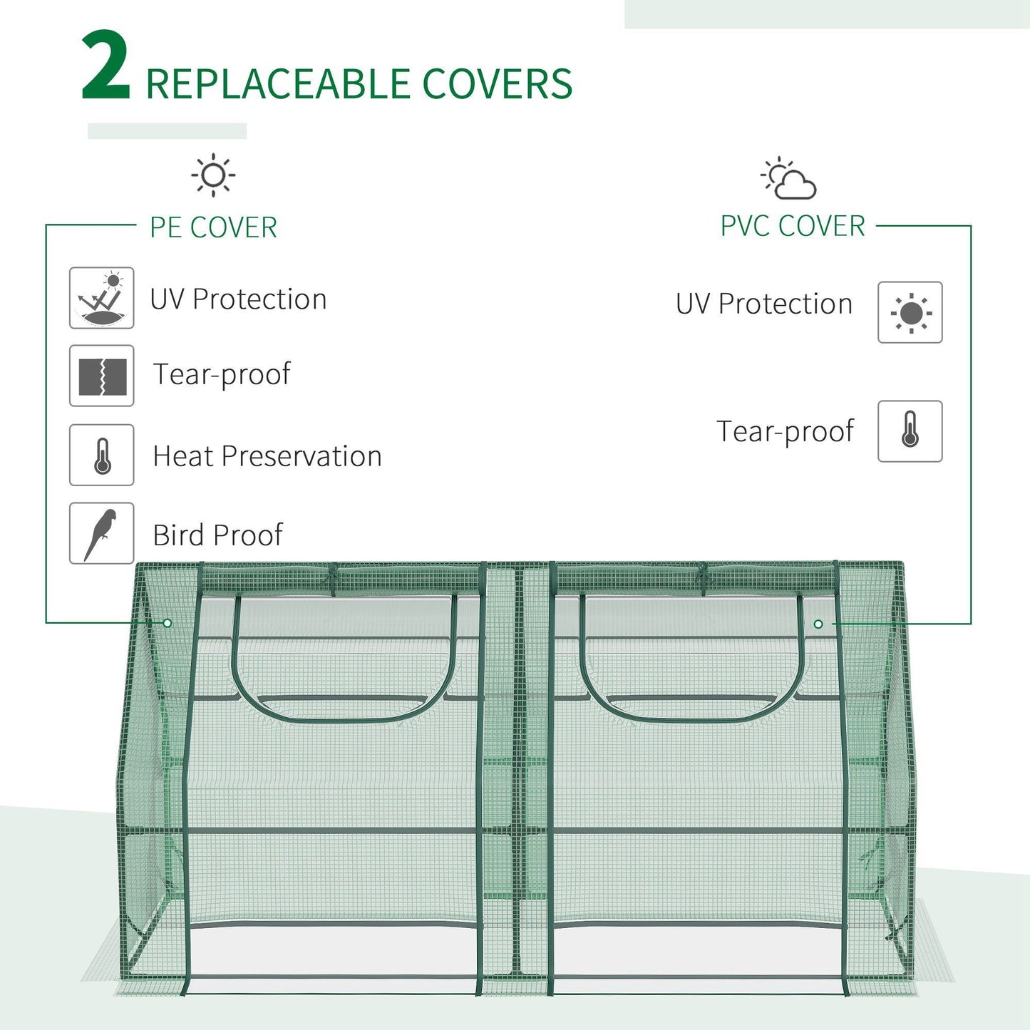 Outsunny 6' x 3' x 3' Portable Greenhouse, Garden Green House with 2 PE/Plastic Covers, Steel Frame and 2 Roll Up Windows, Green