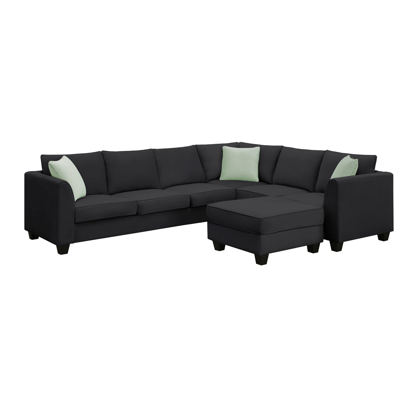 112x87" Sectional Sofa Couches Living Room Sets, 7 Seats Modular Sectional Sofa with Ottoman, L Shape Fabric Sofa Corner Couch Set with 3 Pillows, Black(New of GS008210AAB)