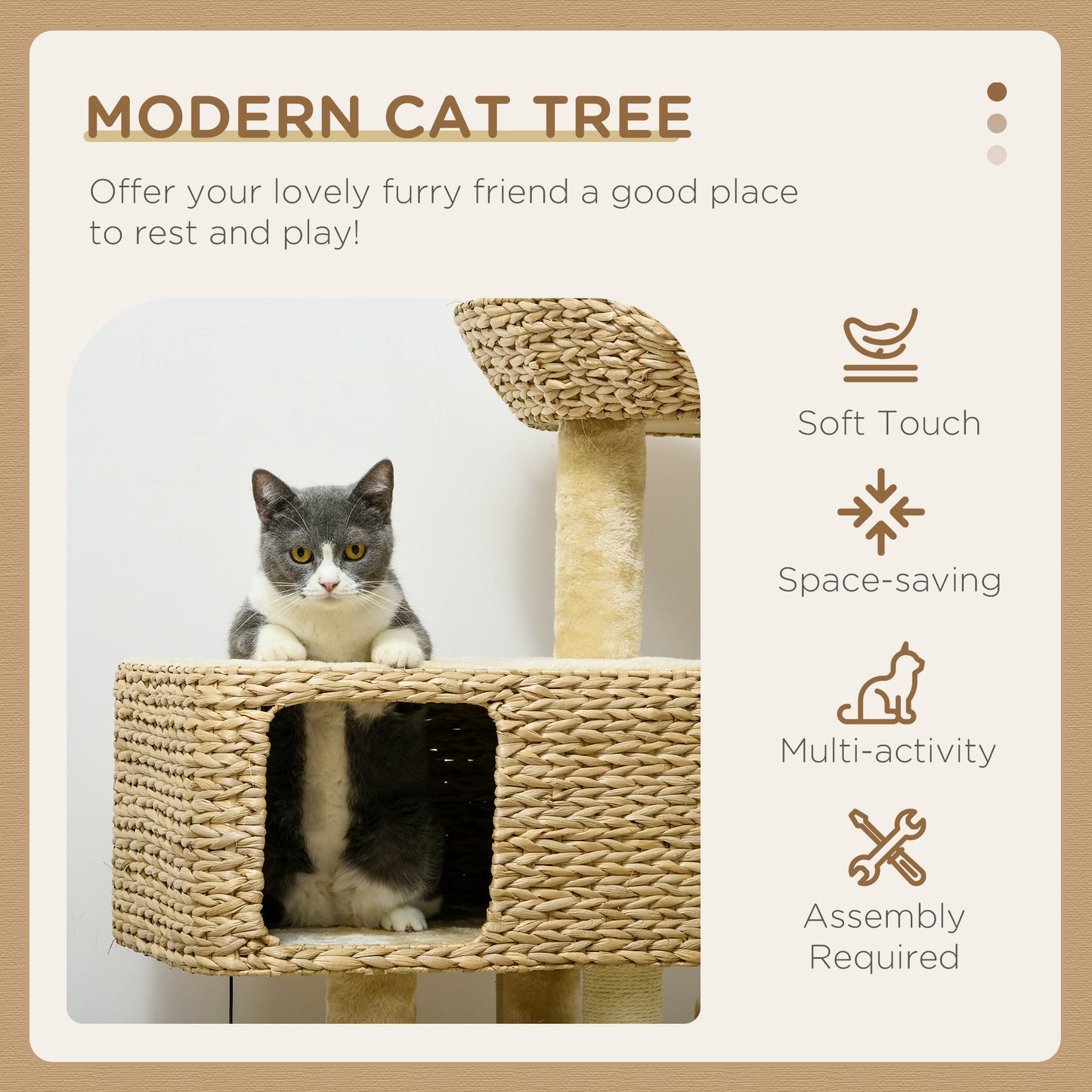 PawHut 38" Cat Tree for Indoor Cats, Cat Tower with Scratching Posts, Ramp, Condo, Toy Balls, Platform, Bed, Ramp, Beige