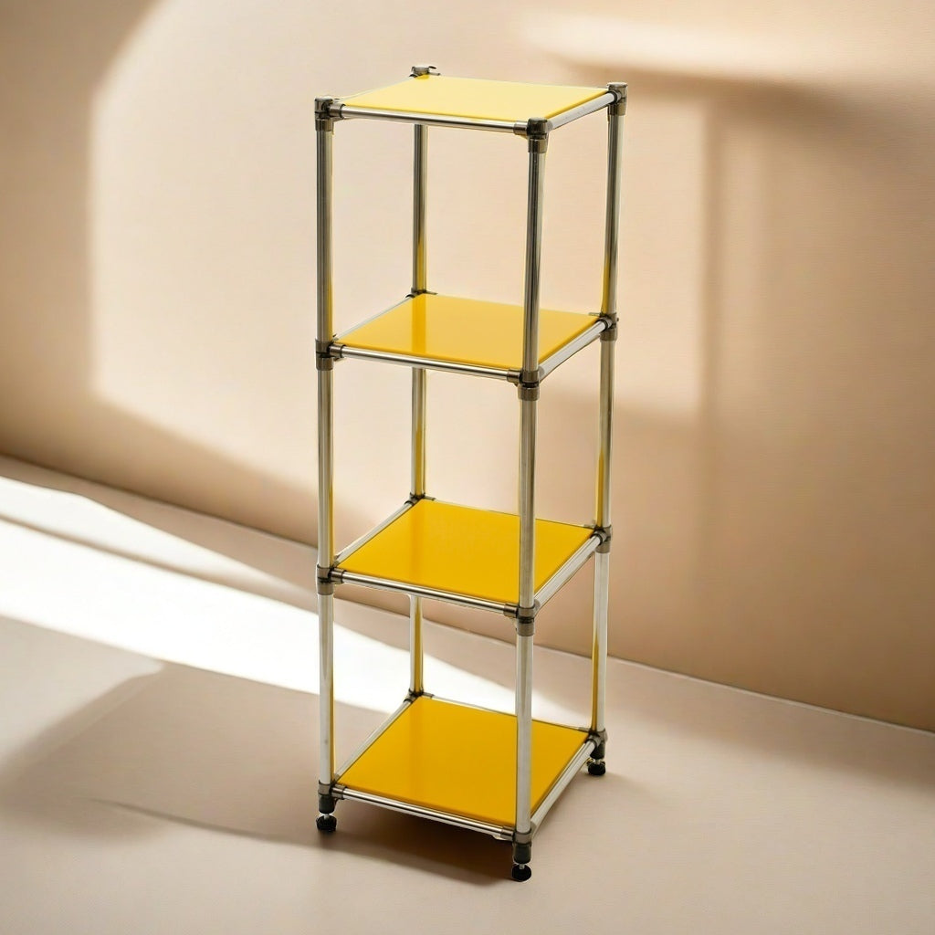 Korean Yellow 4-Tier Heavy Duty Stainless steel Storage Shelving Unit, 100lbs/shelf (49"H x 14.9"W x 13.7"D) for Indoor/Outdoor Organization , Modular Rack,  Extremely Durabl