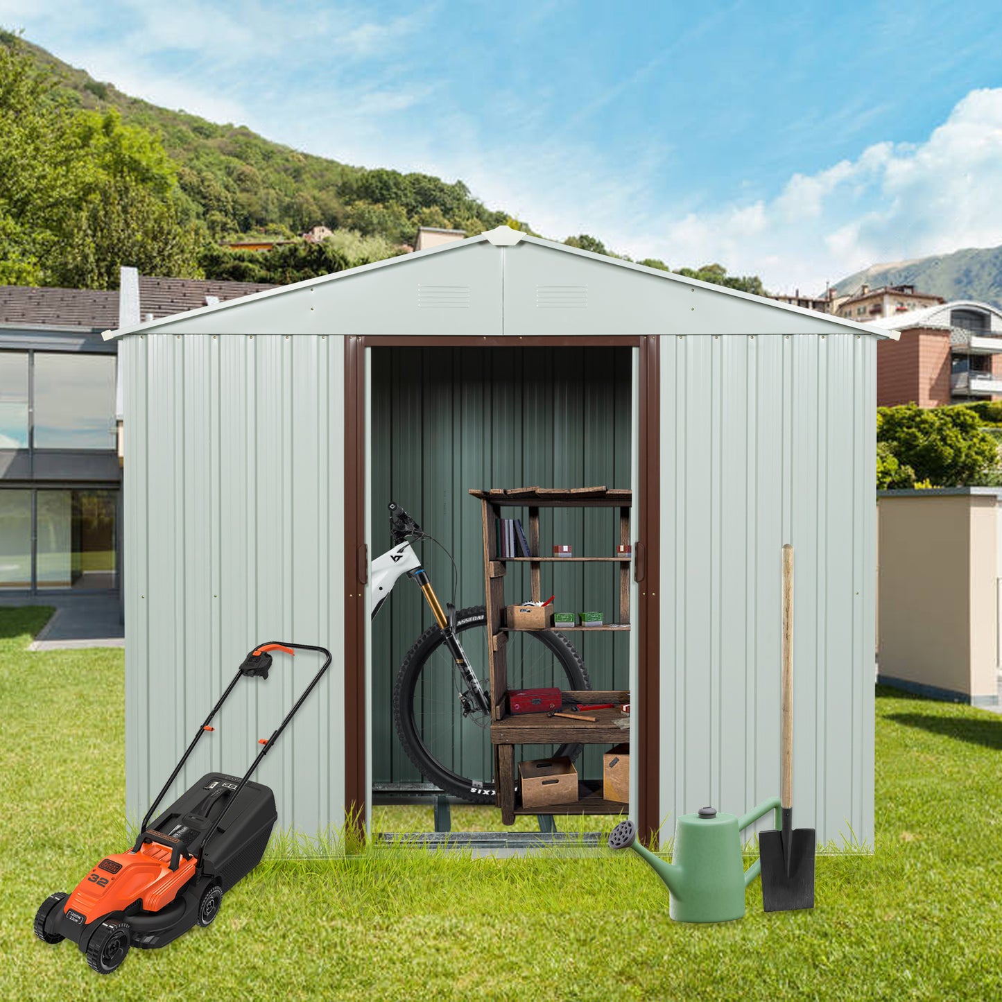 6ft x 5ft Outdoor Metal Storage Shed with Metal foundation ,White