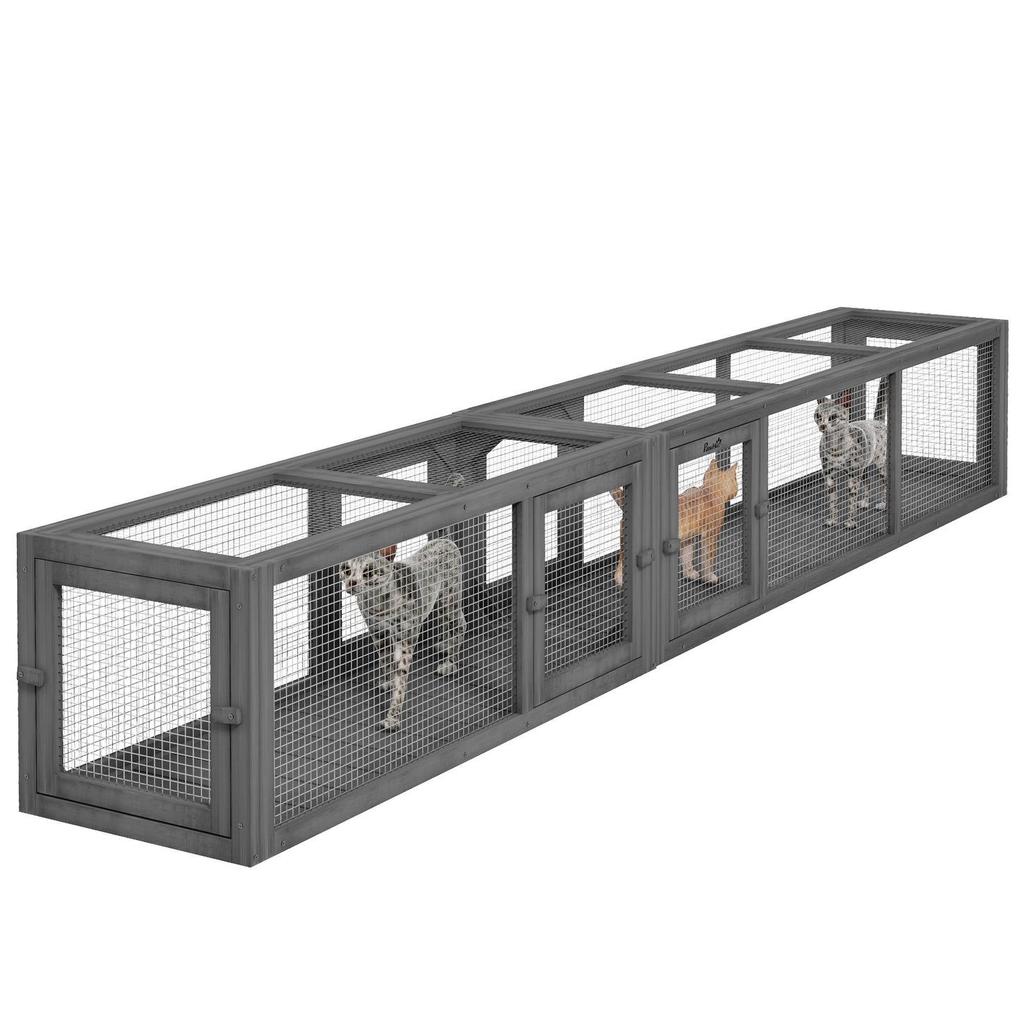 PawHut Cat Tunnel Outdoor, Wooden Cat Tube with Combinable Design, 8 Doors, 98" Cat Toys for Kitty, Puppy, Pet, House, Window, Cage, Dark Gray