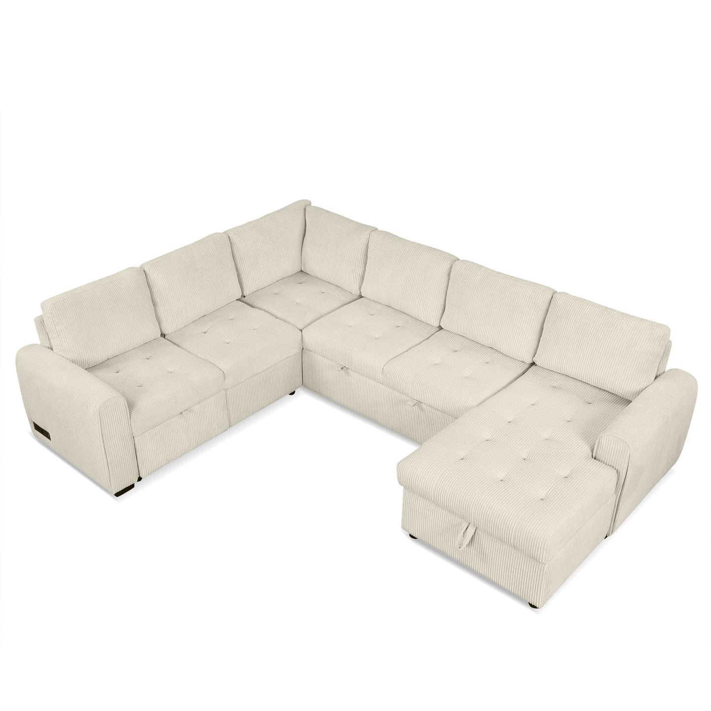 107.5" U-shaped Sofa Sectional Sofa Pull-out Sofa bed with a Storage Chaise Lounge, Charging Devices for Living Room, Beige