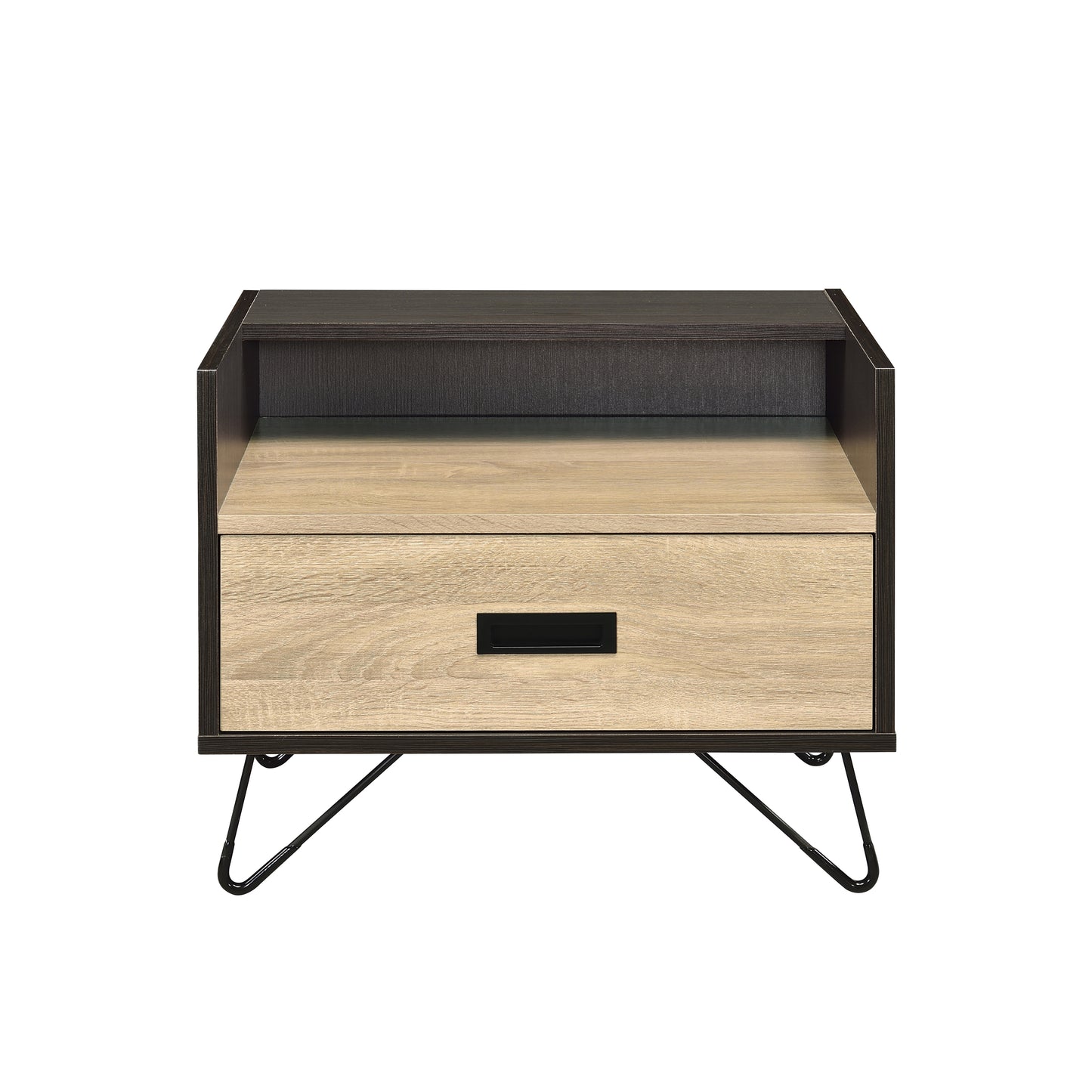 Oak and Black Nightstand with 1 Drawer