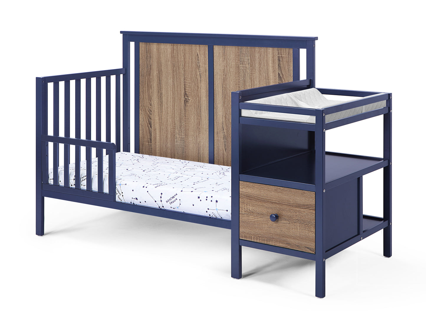 Connelly 4-in-1 Crib and Changer Combo Midnight Blue/Vintage Walnut