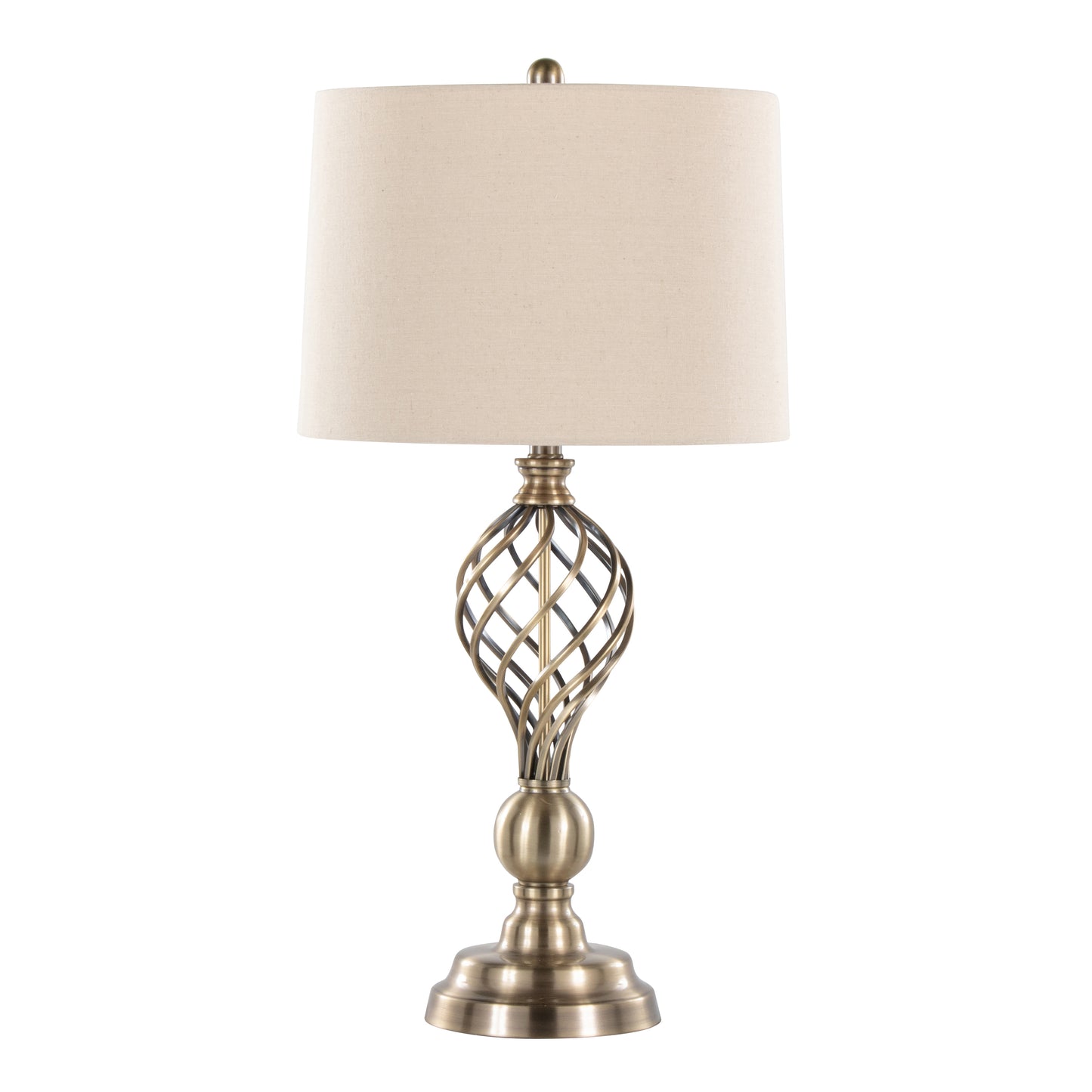 Linx Twist 29" Contemporary Metal Table Lamp in Antique Soft Brass and White Linen Shade from Grandview Gallery by LumiSource - Set of 2